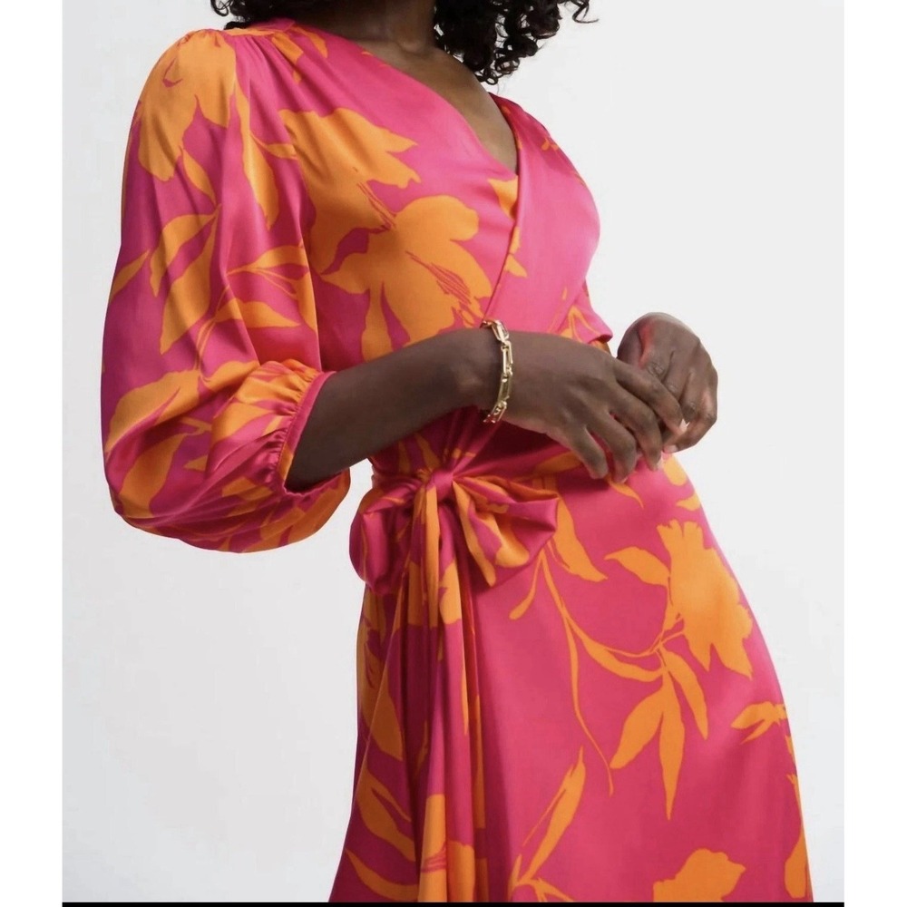 Joseph Ribkoff Floral Print Belted 3/4 Sleeves Wrap Dress Size 8 - Picture 3 of 5